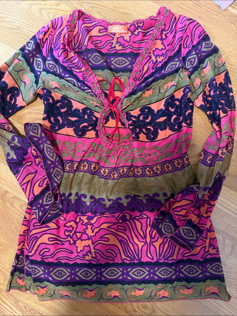 Hale Bob Multicolor Floral & Wave Print Tunic — Pink, Purple, Green, Orange
